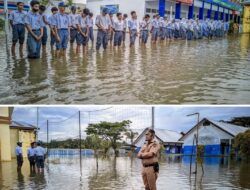 Walaupun Banjir SMKN 5 Lutra Tetap Upacara dan Belajar Aktif