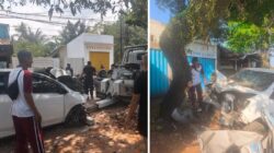Mobil Ayla Ringsek Hantam Pohon di Jagapati, Polsek Gunungsari Gerak Cepat Cek TKP